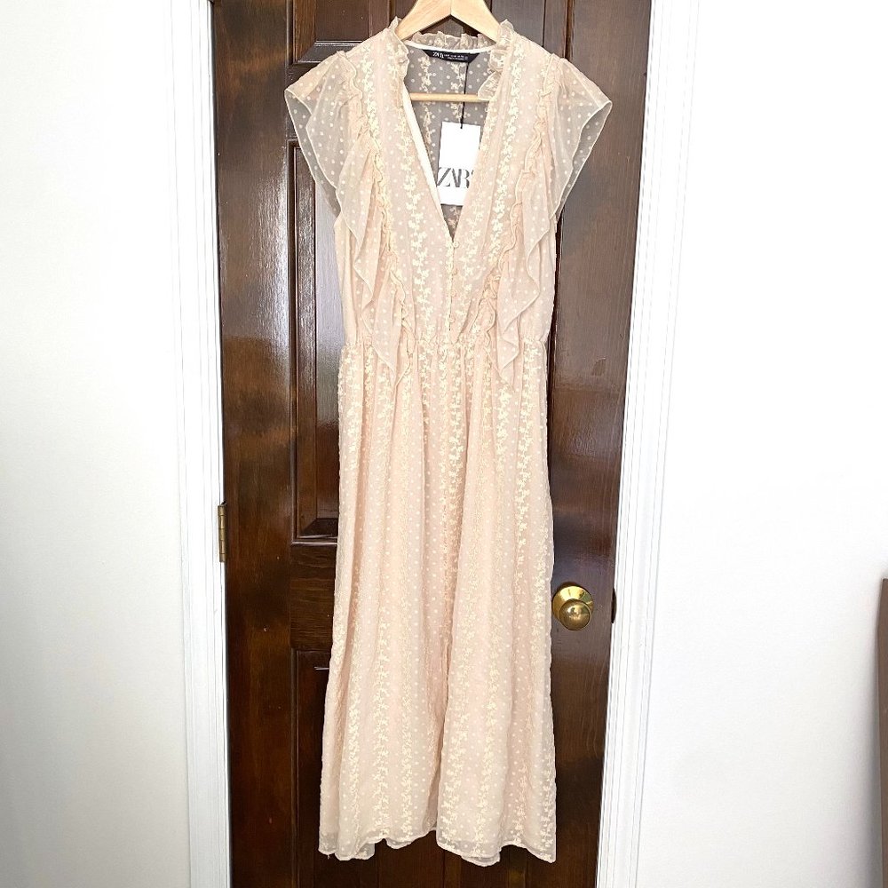 Zara Cream Embroidered Lace Dress